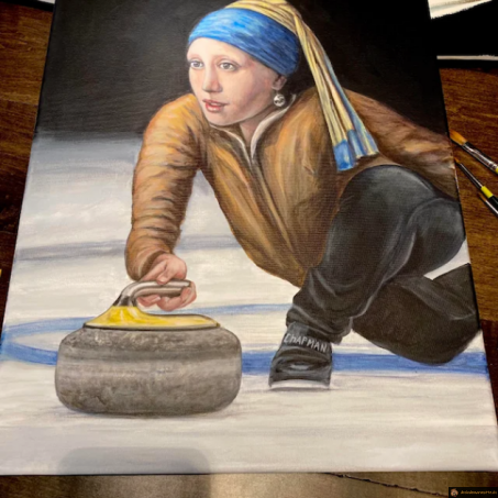 Jeune fille à la perle version curling