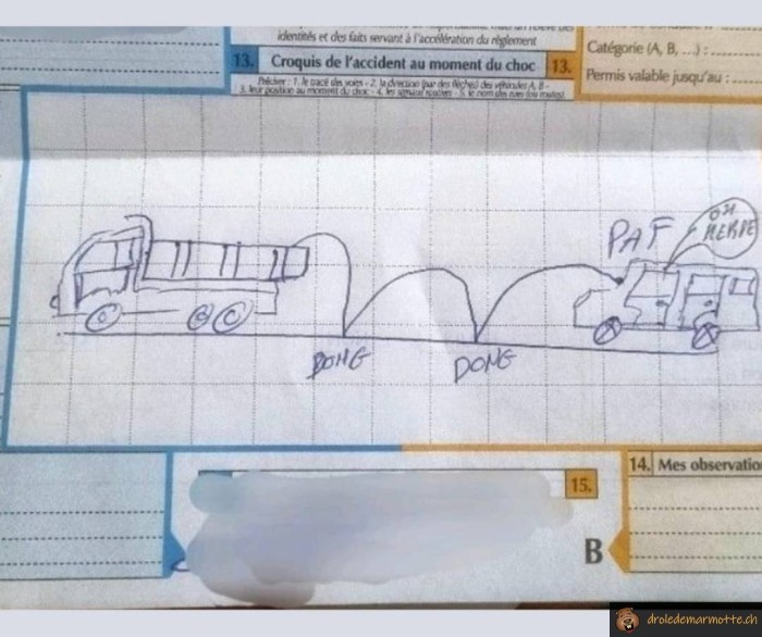 Dessin constat accident caillou