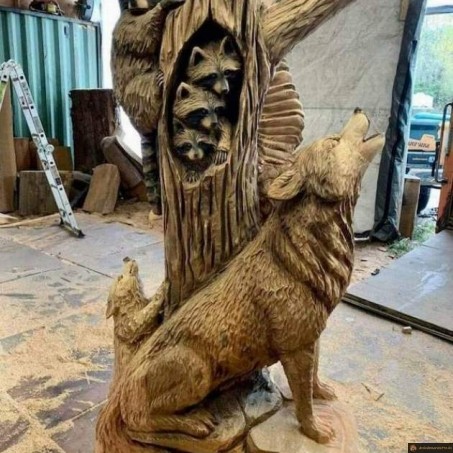 Sculpture bois loup raton