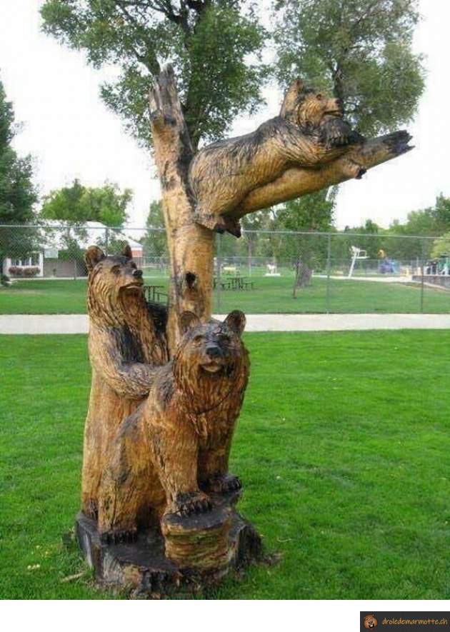 sculpture arbre ours
